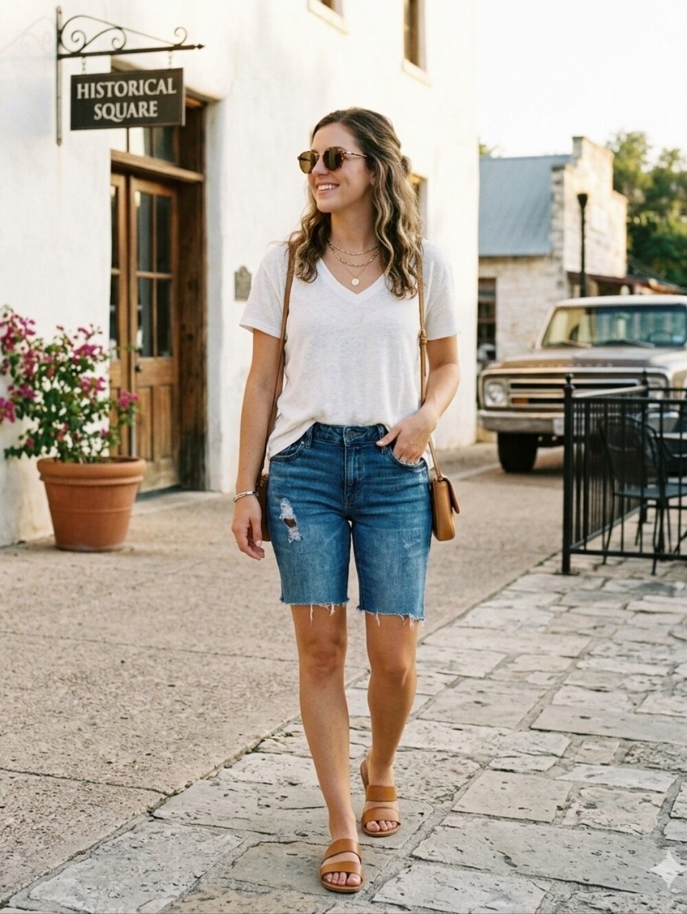 Women’s Distressed Mid-Rise Denim Shorts - Blue
